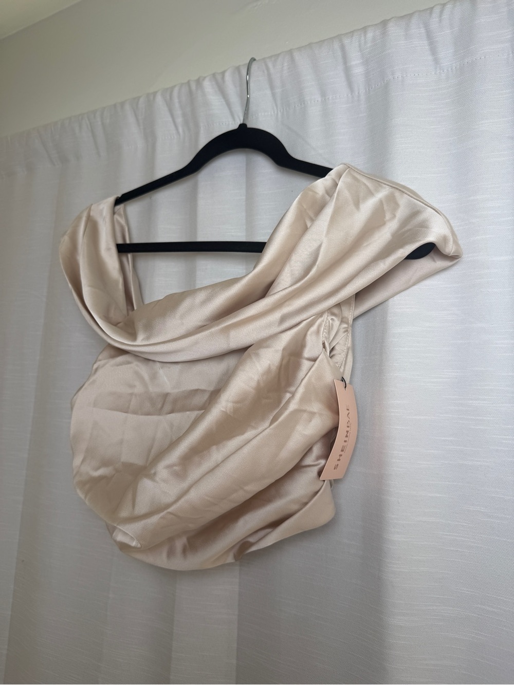 SHEIN Champagne Satin One Shoulder Off Shoulder Crop Top | NWT Size XS - Picture 5 of 10